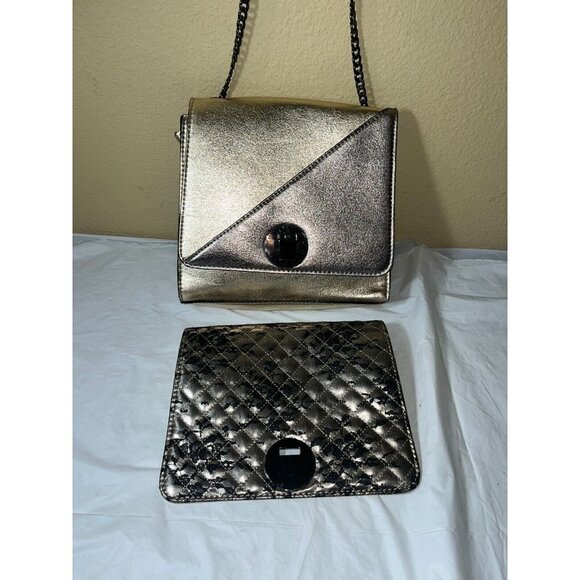 Gianni Bernini gold Leather Shoulder bag Chain Strap interchangeable zip off - Picture 9 of 13